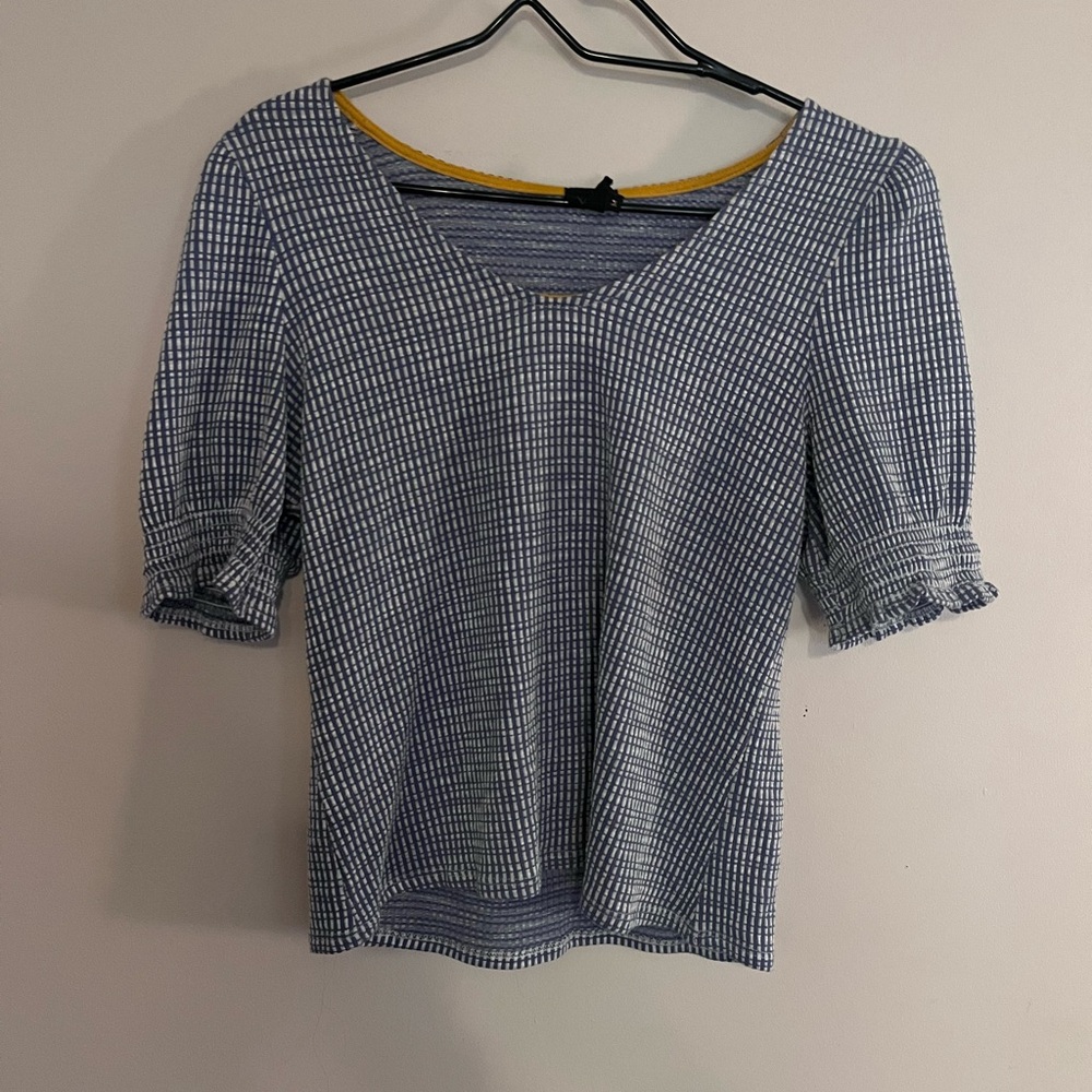 Blue Fitted Puff Sleeve Blouse